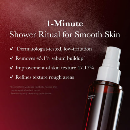 medicube Red Body Peeling Shot - AHA + BHA Exfoliating Body Spray for Smooth Skin, Treats Strawberry Skin & Bumps, 3.88 oz Avelisse