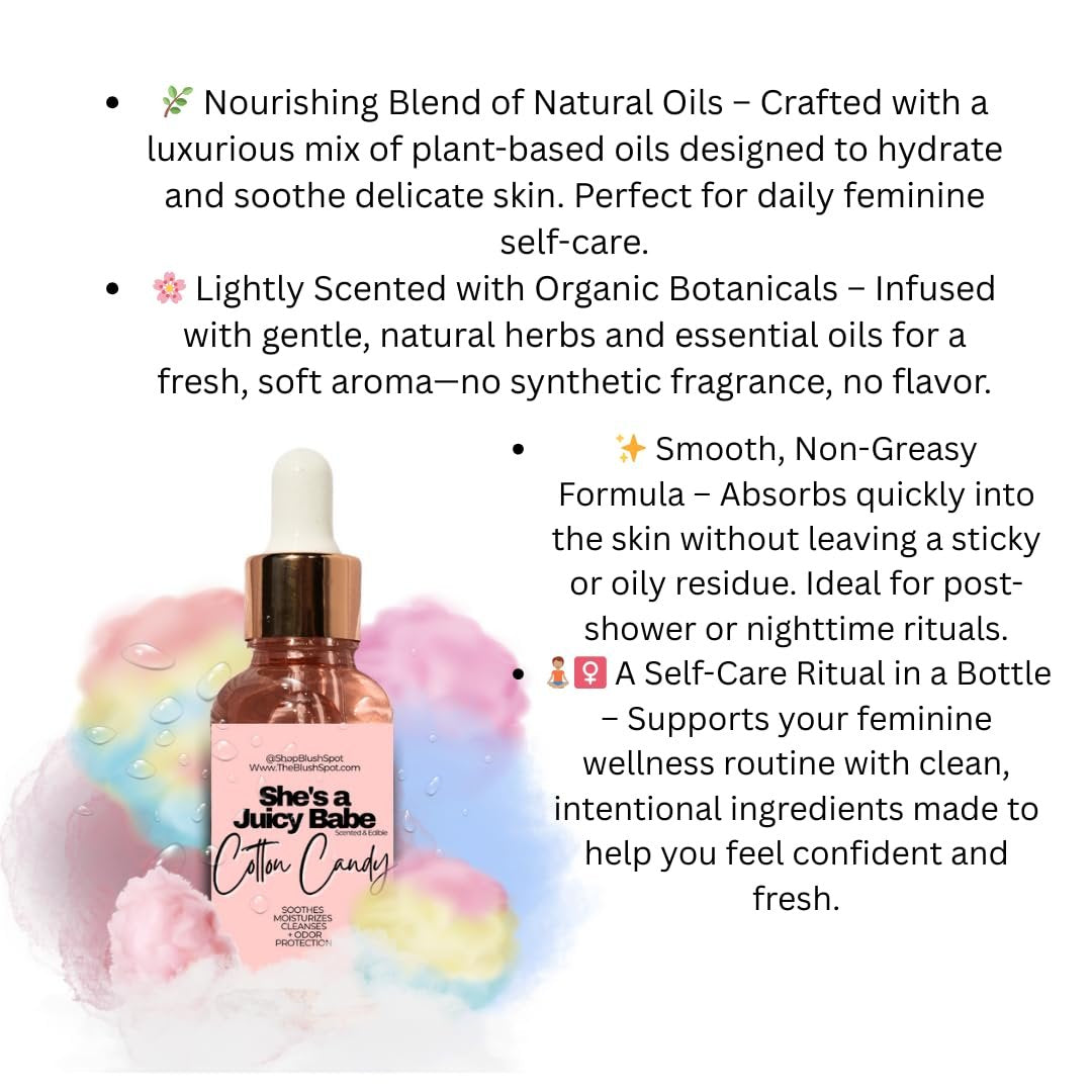 The Blush Spot Cotton Candy Yoni Oil for Women – Feminine Intimate Oil for pH Balance, Ingrown Hairs & Moisturizing – Sweet Scented Natural Daily Feminine Care (1 Fl Oz) Avelisse