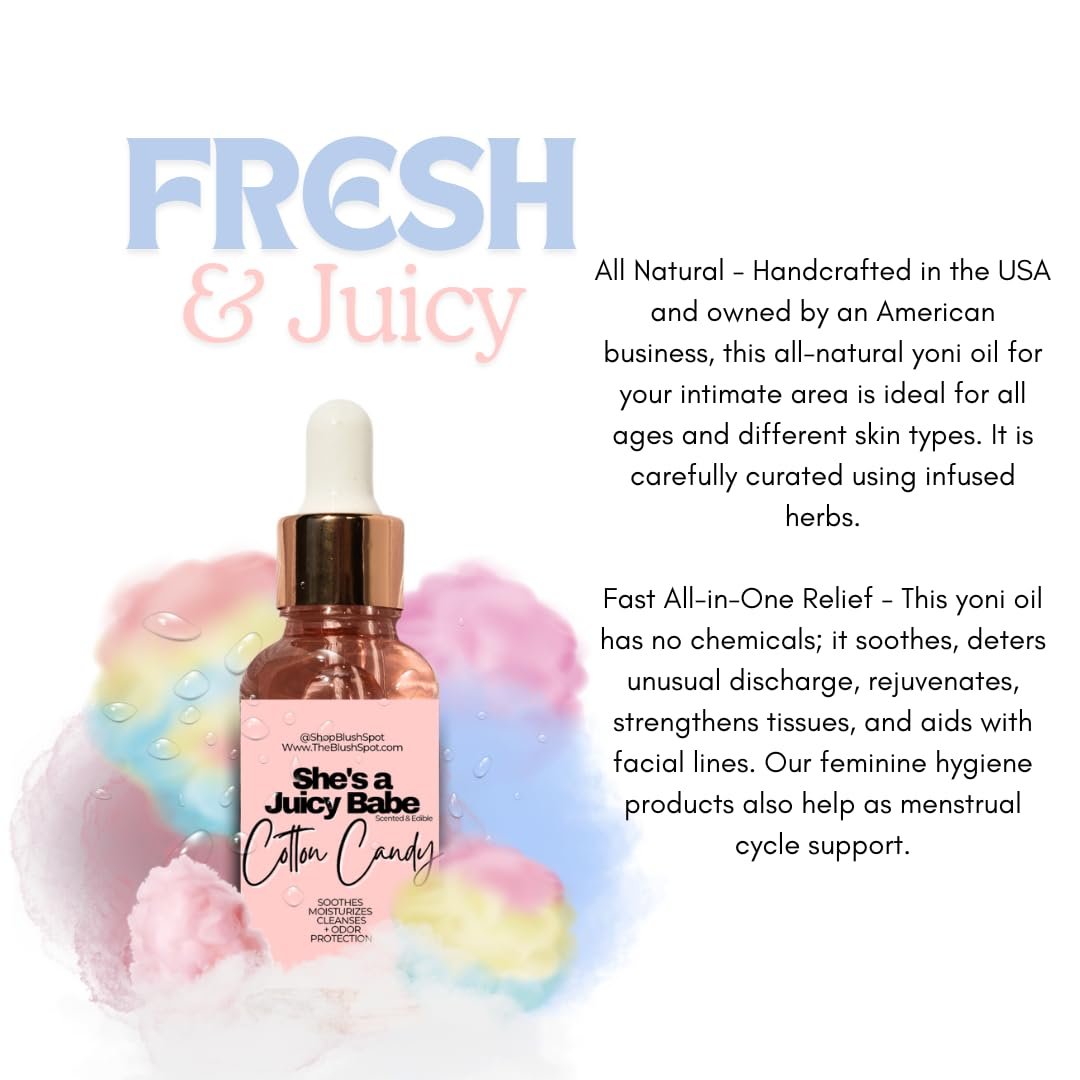 The Blush Spot Cotton Candy Yoni Oil for Women – Feminine Intimate Oil for pH Balance, Ingrown Hairs & Moisturizing – Sweet Scented Natural Daily Feminine Care (1 Fl Oz) Avelisse