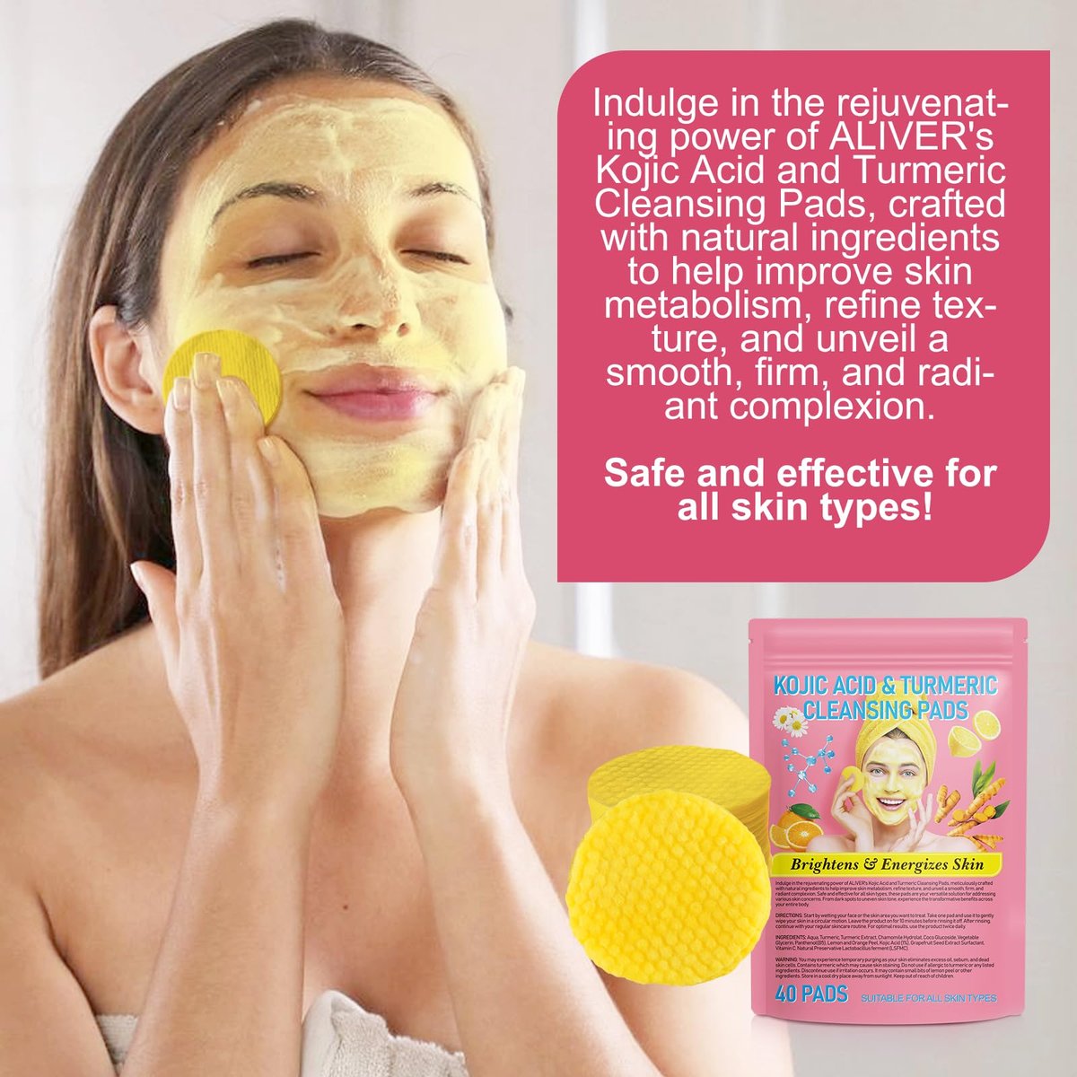 40pcs Turmeric Cleansing Pads - Face Pads for Dark Spots - Turmeric Infused Foaming Exfoliating Pads - Remove Excess Keratin - Gentle & Non-Irritating for Face & Body - görsel 15