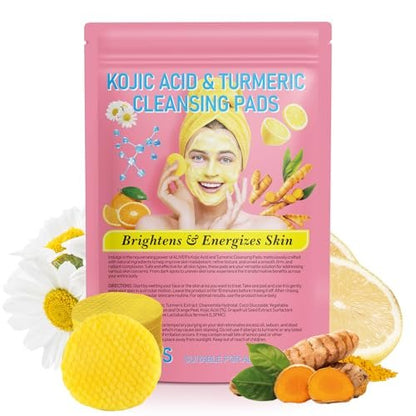 40pcs Turmeric Cleansing Pads - Face Pads for Dark Spots - Turmeric Infused Foaming Exfoliating Pads - Remove Excess Keratin - Gentle & Non-Irritating for Face & Body