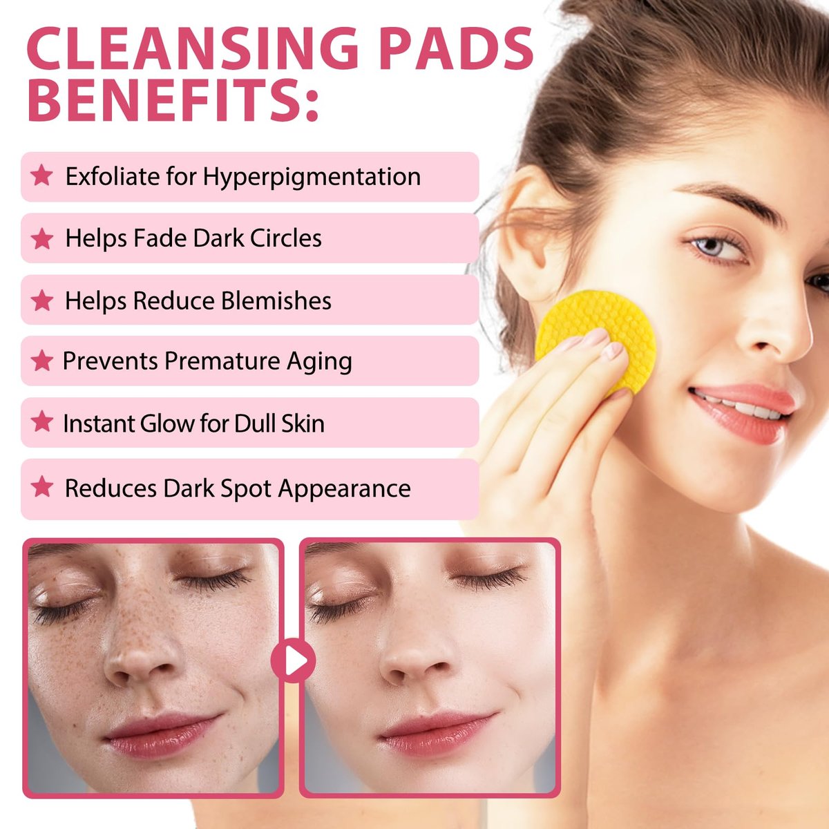 40pcs Turmeric Cleansing Pads - Face Pads for Dark Spots - Turmeric Infused Foaming Exfoliating Pads - Remove Excess Keratin - Gentle & Non-Irritating for Face & Body - görsel 5