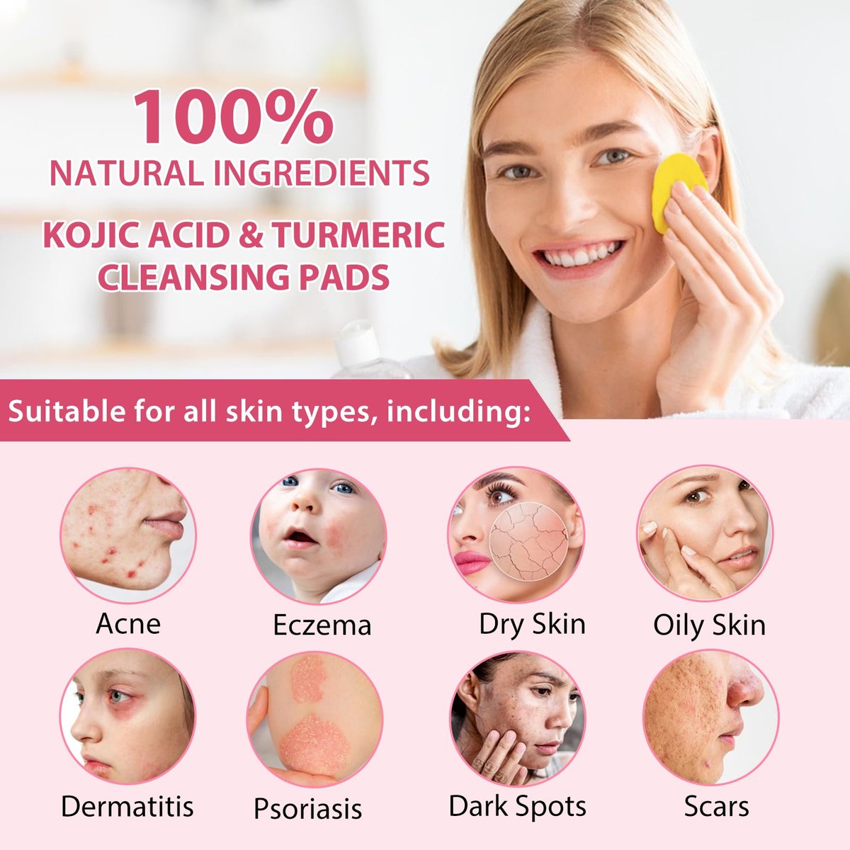 40pcs Turmeric Cleansing Pads - Face Pads for Dark Spots - Turmeric Infused Foaming Exfoliating Pads - Remove Excess Keratin - Gentle & Non-Irritating for Face & Body - görsel 7
