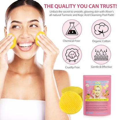 A r b c r n Turmeric Cleansing Pads with Kojic Acid - 80 Count for Acne Scars, Firming Skin, Deep Clean Pores