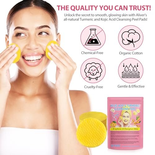 A r b c r n Turmeric Cleansing Pads with Kojic Acid - 80 Count for Acne Scars, Firming Skin, Deep Clean Pores - görsel 9