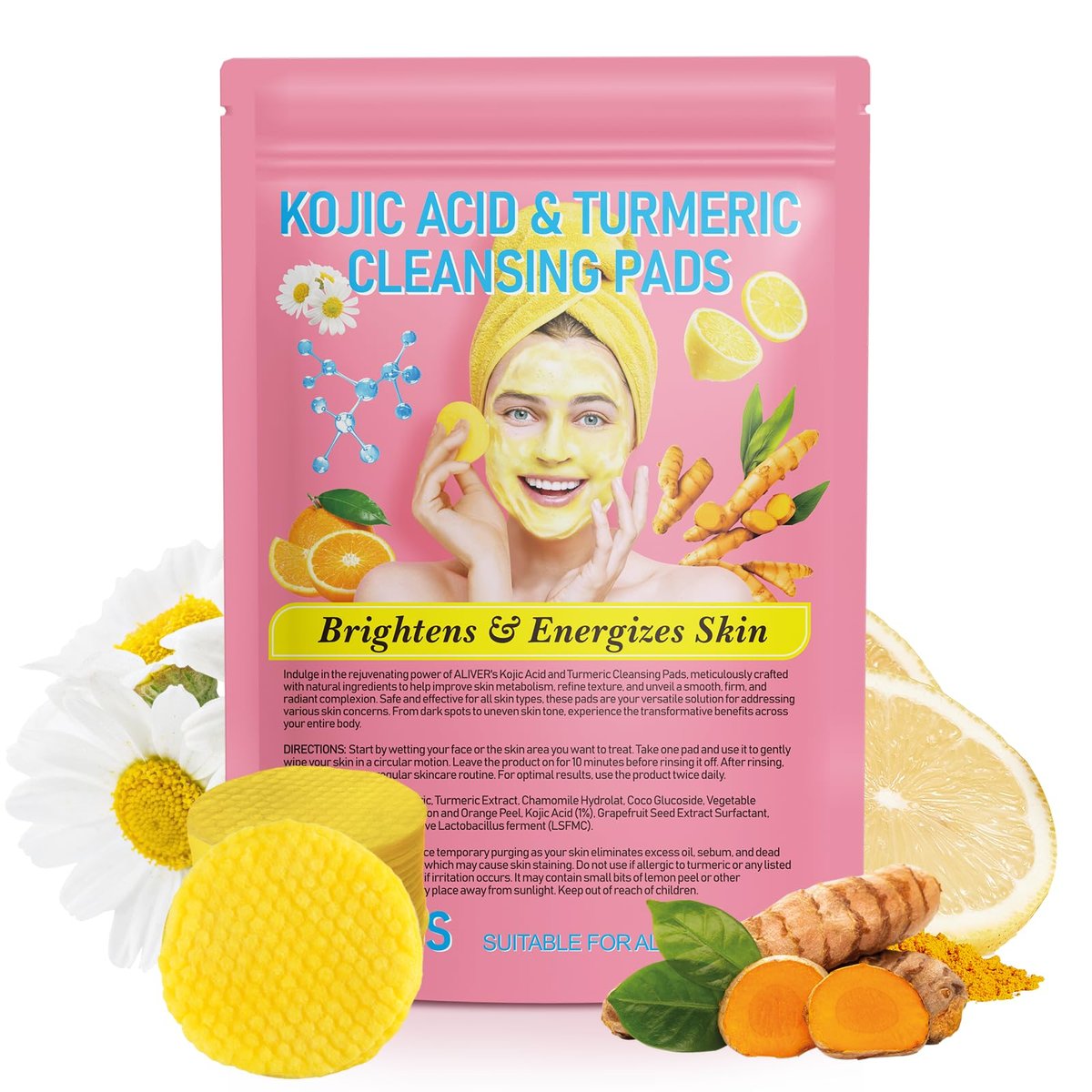 40pcs Turmeric Cleansing Pads - Face Pads for Dark Spots - Turmeric Infused Foaming Exfoliating Pads - Remove Excess Keratin - Gentle & Non-Irritating for Face & Body - görsel 1
