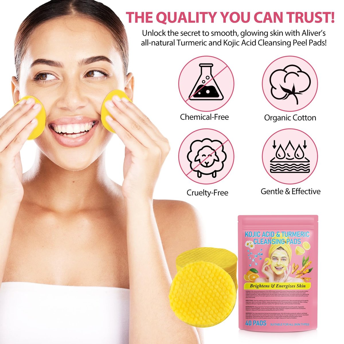 40pcs Turmeric Cleansing Pads - Face Pads for Dark Spots - Turmeric Infused Foaming Exfoliating Pads - Remove Excess Keratin - Gentle & Non-Irritating for Face & Body - görsel 17
