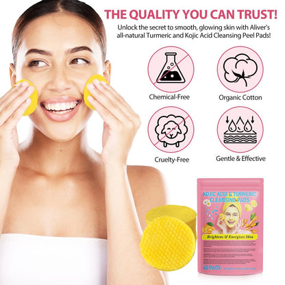 40pcs Turmeric Cleansing Pads - Face Pads for Dark Spots - Turmeric Infused Foaming Exfoliating Pads - Remove Excess Keratin - Gentle & Non-Irritating for Face & Body