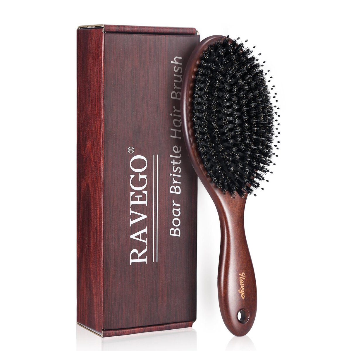RAVEGO Boar Bristle Hair Brush – Natural Shine & Scalp Massage for Women, Men & Kids - görsel 1