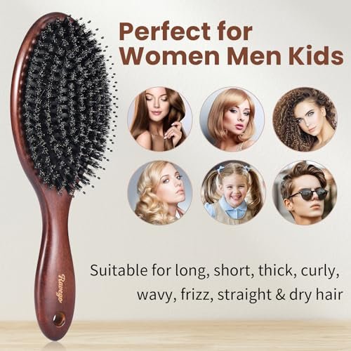 RAVEGO Boar Bristle Hair Brush – Natural Shine & Scalp Massage for Women, Men & Kids - görsel 6