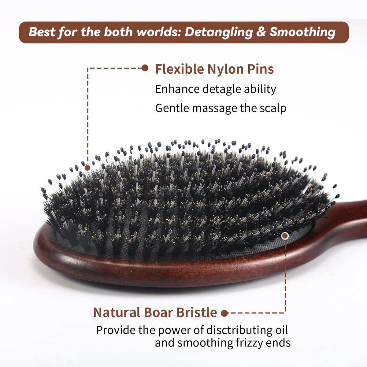 RAVEGO Boar Bristle Hair Brush – Natural Shine & Scalp Massage for Women, Men & Kids - görsel 3