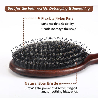RAVEGO Boar Bristle Hair Brush – Natural Shine & Scalp Massage for Women, Men & Kids