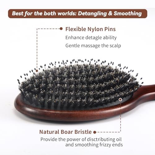 RAVEGO Boar Bristle Hair Brush – Natural Shine & Scalp Massage for Women, Men & Kids - görsel 4