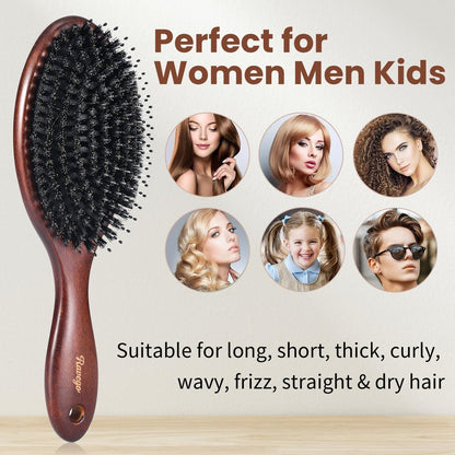 RAVEGO Boar Bristle Hair Brush – Natural Shine & Scalp Massage for Women, Men & Kids