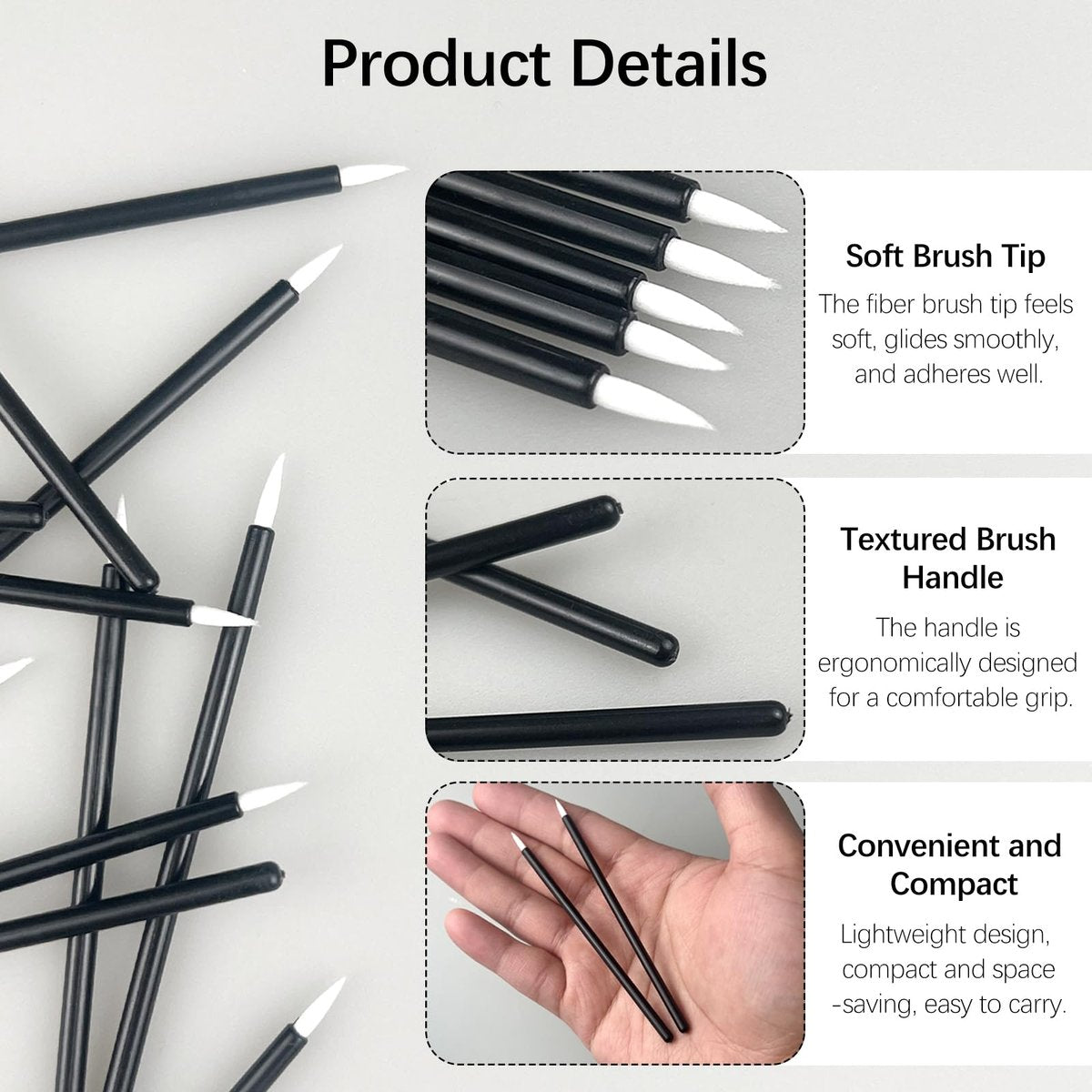 Jaasuee 100-Pack Black Disposable Eyeliner Brushes - Precision Cosmetic Eye Wands for Eyeliners, Lip Liners, and Detail Makeup - görsel 11