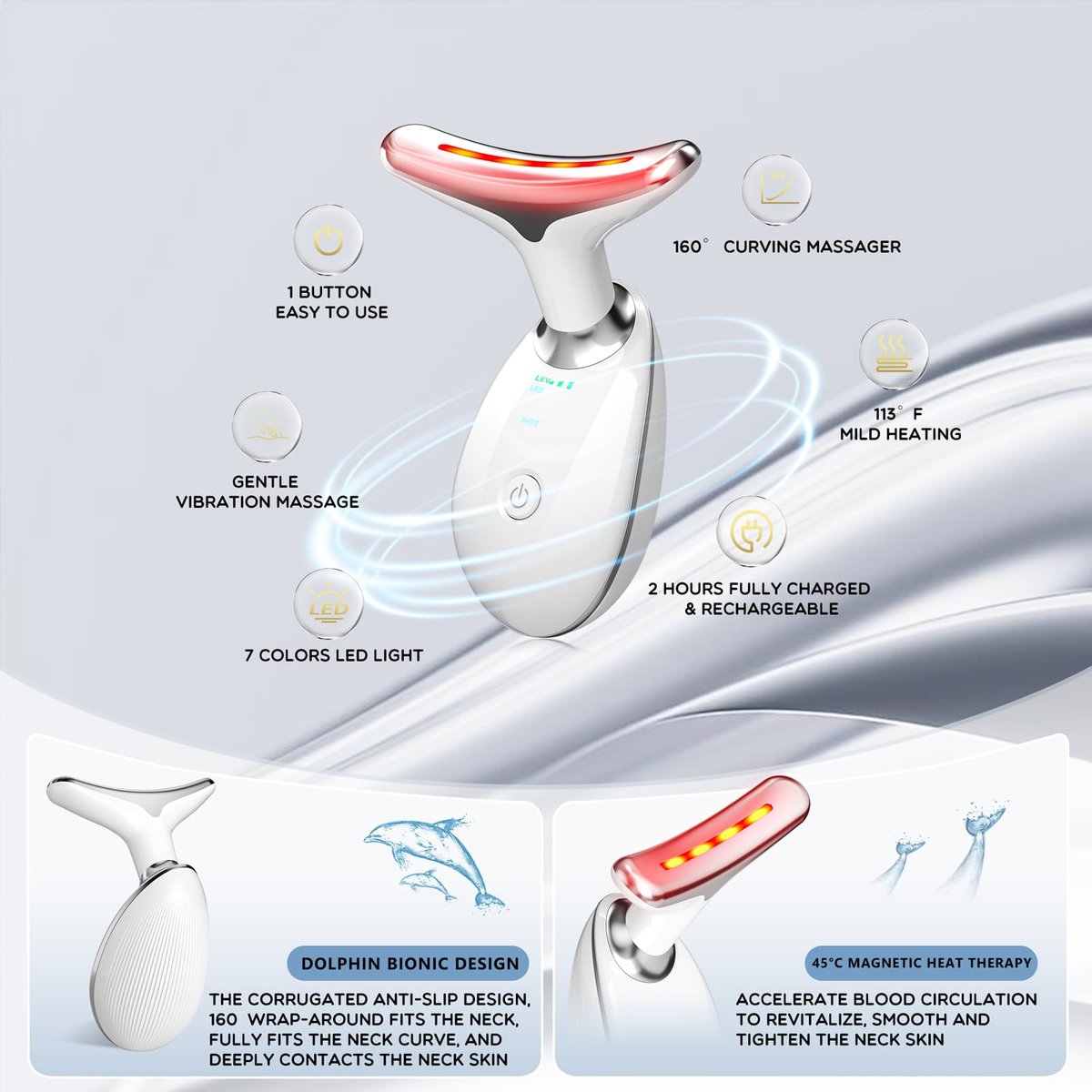 7-in-1 Face Massager Tool with Red Light Therapy for Face and Neck - Handheld Sculpting Wand for Skin Care Avelisse