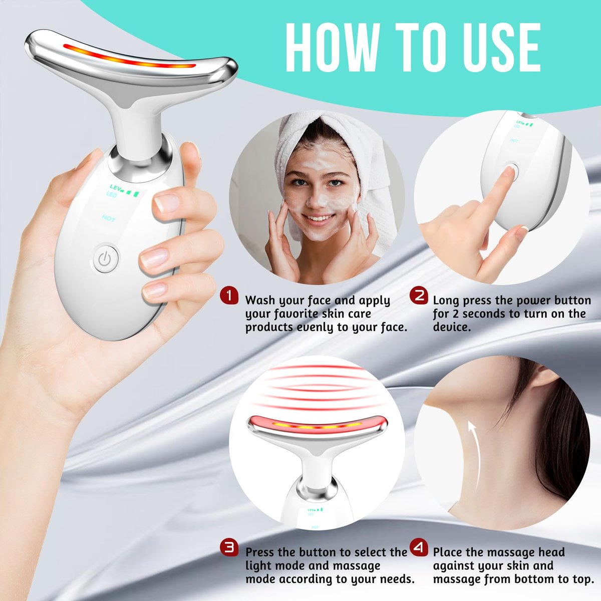 7-in-1 Face Massager Tool with Red Light Therapy for Face and Neck - Handheld Sculpting Wand for Skin Care Avelisse