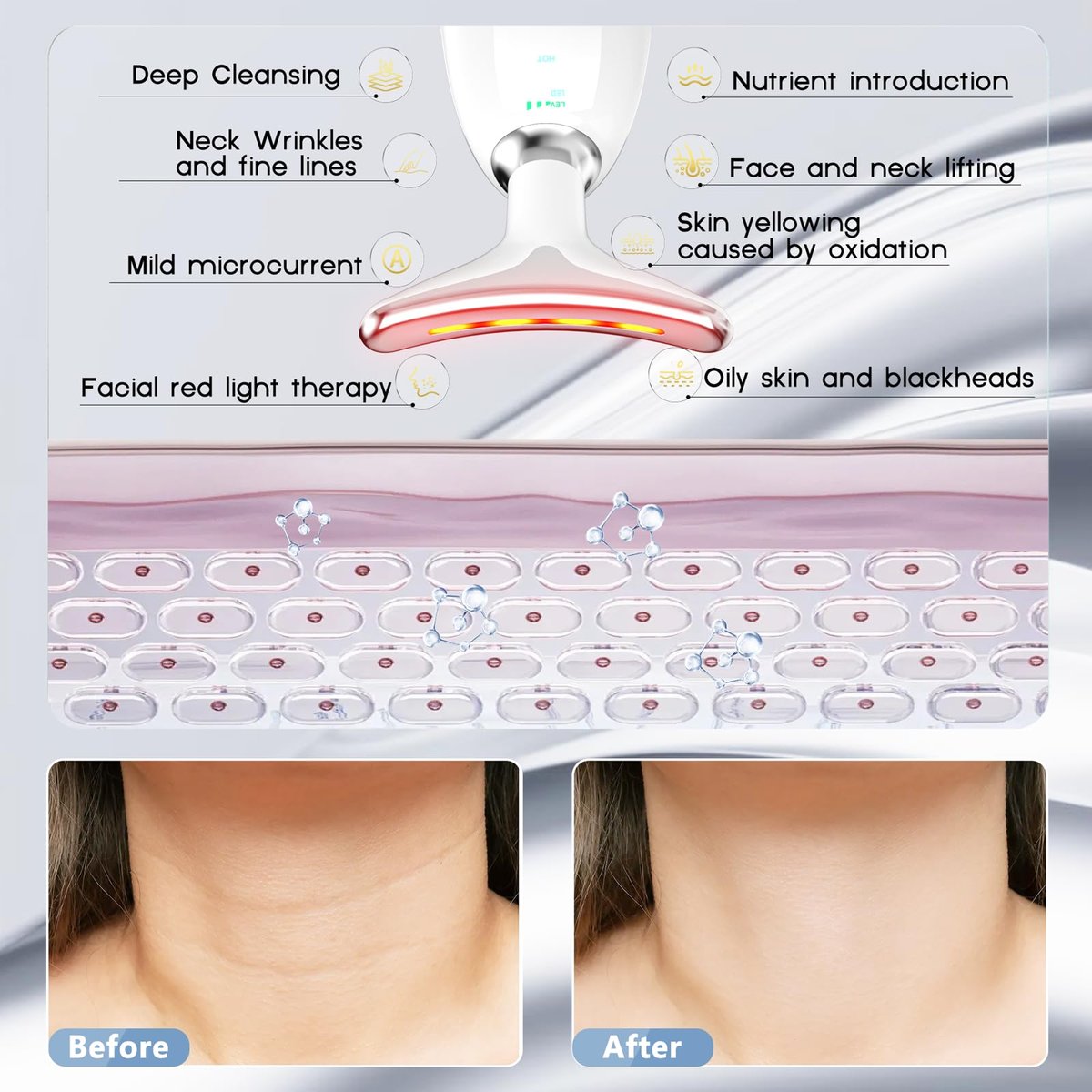 7-in-1 Face Massager Tool with Red Light Therapy for Face and Neck - Handheld Sculpting Wand for Skin Care Avelisse