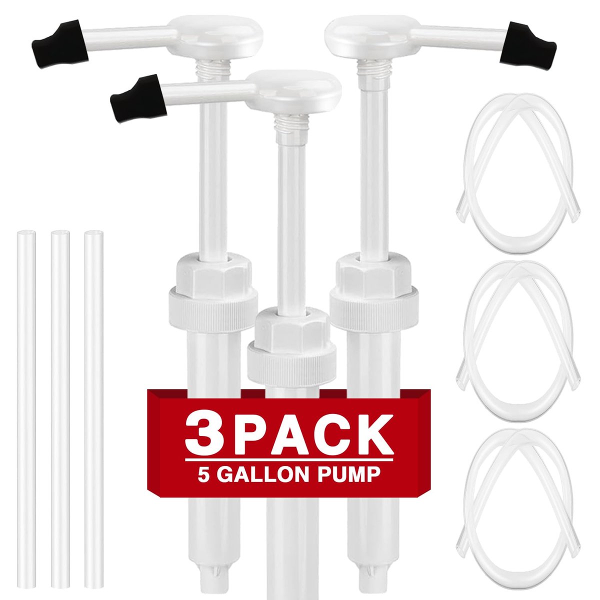 3 Pack 1 oz Pump for Large Gallon Bucket, 5 Gallon Pump Dispenser 38-400, Anti Dripping, with 50cm Extended Tube - Great for Shampoo, Conditioner, Laundry Detergent, Bleach, Oil & More Avelisse