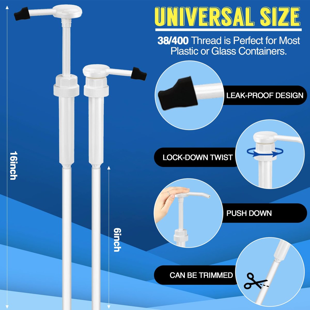 3 Pack 1 oz Pump for Large Gallon Bucket, 5 Gallon Pump Dispenser 38-400, Anti Dripping, with 50cm Extended Tube - Great for Shampoo, Conditioner, Laundry Detergent, Bleach, Oil & More Avelisse