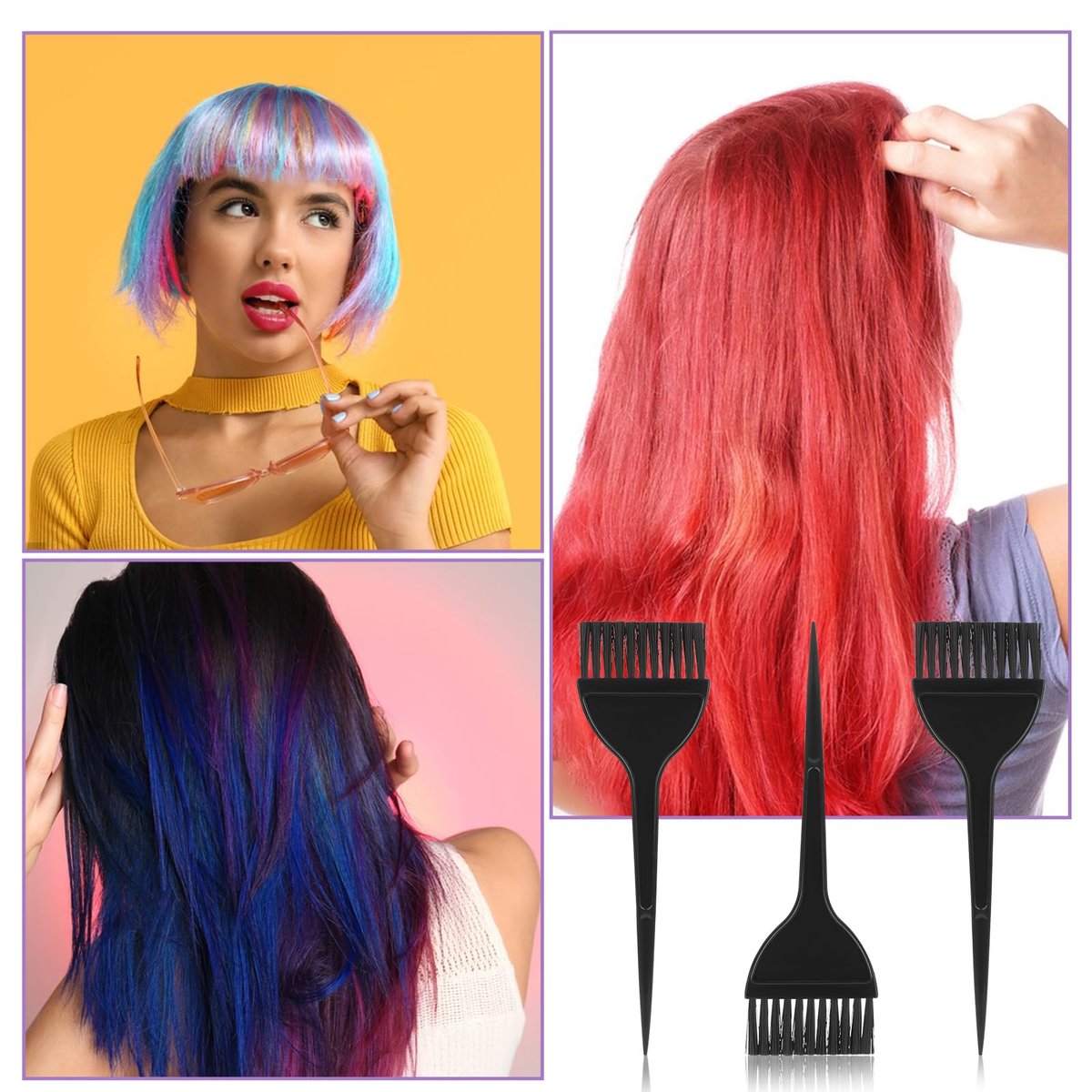 Professional Hair Dye Brush Set - 3 Pack Reusable Color Applicator for Salon & Home Use (Black) - görsel 13