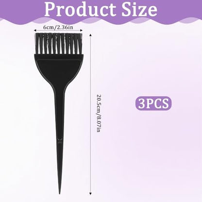 Professional Hair Dye Brush Set - 3 Pack Reusable Color Applicator for Salon & Home Use (Black)