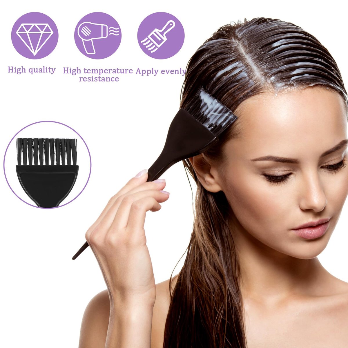 Professional Hair Dye Brush Set - 3 Pack Reusable Color Applicator for Salon & Home Use (Black) - görsel 11