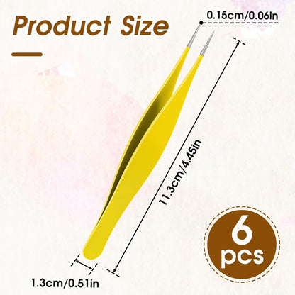 Salbsever 6-Piece Needle Nose Tweezers - Precision Fine Point Tip Stainless Steel Tweezers Set for Blackhead Removal, Facial Hair & Eyebrow Grooming