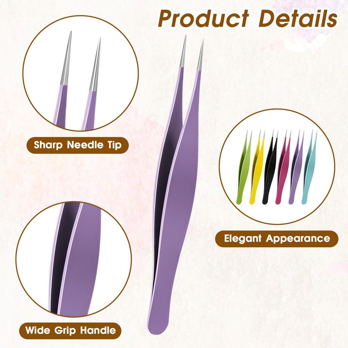 Salbsever 6-Piece Needle Nose Tweezers - Precision Fine Point Tip Stainless Steel Tweezers Set for Blackhead Removal, Facial Hair & Eyebrow Grooming - görsel 5