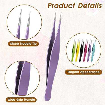 Salbsever 6-Piece Needle Nose Tweezers - Precision Fine Point Tip Stainless Steel Tweezers Set for Blackhead Removal, Facial Hair & Eyebrow Grooming