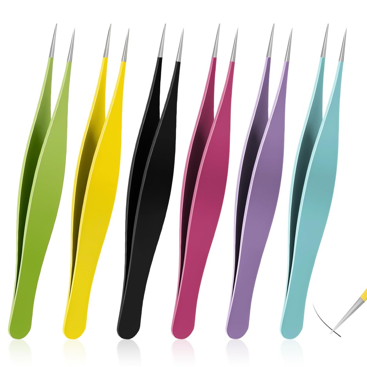 Salbsever 6-Piece Needle Nose Tweezers - Precision Fine Point Tip Stainless Steel Tweezers Set for Blackhead Removal, Facial Hair & Eyebrow Grooming - görsel 1