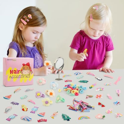 Toddler Girls Hair Accessories Kit - 158 Piece Colorful Hair Clips Set for Little Girls Ages 3-6