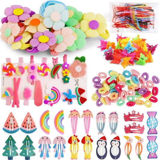Toddler Girls Hair Accessories Kit - 158 Piece Colorful Hair Clips Set for Little Girls Ages 3-6