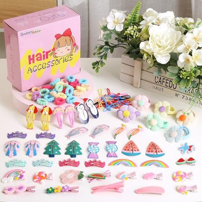 Toddler Girls Hair Accessories Kit - 158 Piece Colorful Hair Clips Set for Little Girls Ages 3-6
