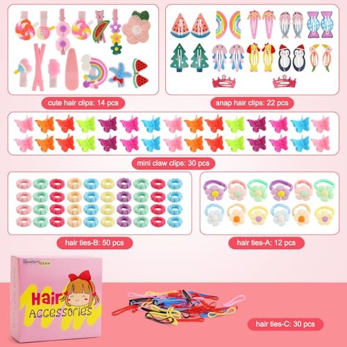 Toddler Girls Hair Accessories Kit - 158 Piece Colorful Hair Clips Set for Little Girls Ages 3-6 - görsel 8