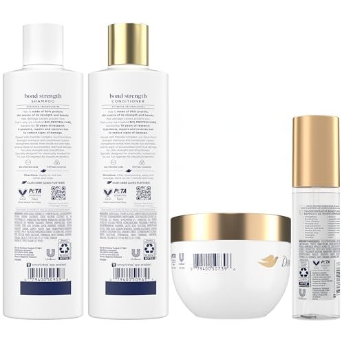 Dove Bond Strength Damage Therapy System – Shampoo, Conditioner, 10-in-1 Shield Serum & Peptide Mask – 4 Piece Set for Hair Repair and Anti-Frizz Avelisse