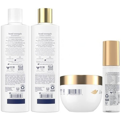 Dove Bond Strength Damage Therapy System – Shampoo, Conditioner, 10-in-1 Shield Serum & Peptide Mask – 4 Piece Set for Hair Repair and Anti-Frizz Avelisse