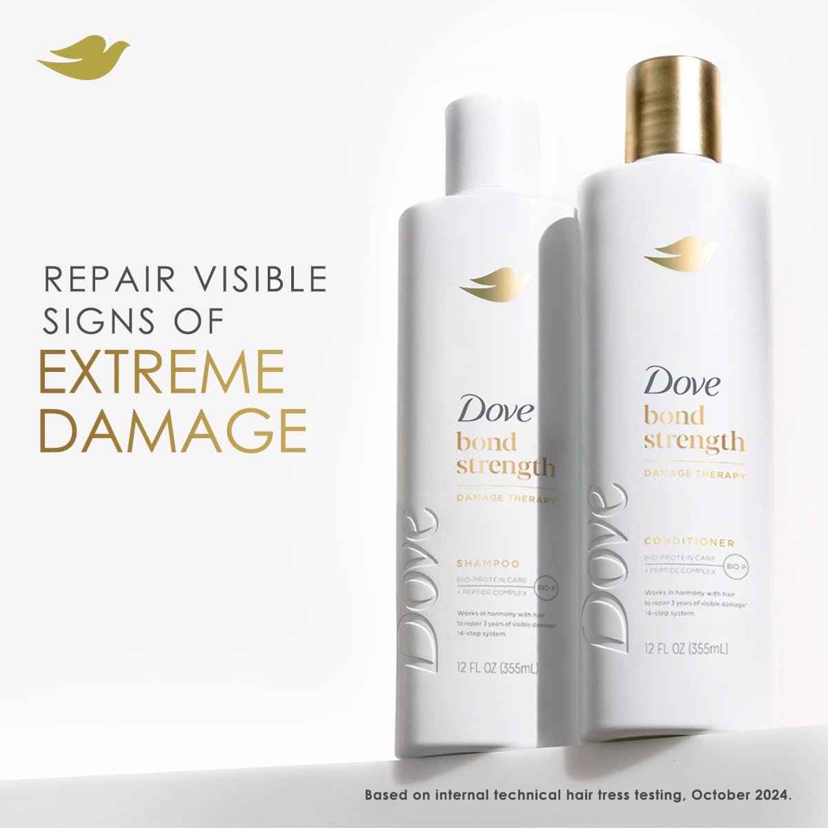 Dove Bond Strength Damage Therapy System – Shampoo, Conditioner, 10-in-1 Shield Serum & Peptide Mask – 4 Piece Set for Hair Repair and Anti-Frizz Avelisse