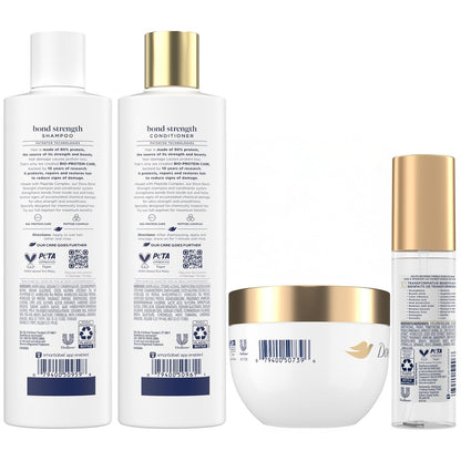 Dove Bond Strength Damage Therapy System – Shampoo, Conditioner, 10-in-1 Shield Serum & Peptide Mask – 4 Piece Set for Hair Repair and Anti-Frizz Avelisse