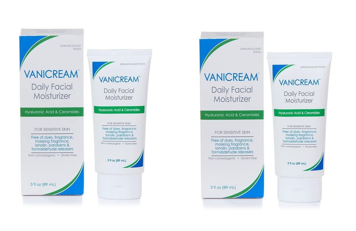 Vanicream Daily Facial Moisturizer with Ceramides and Hyaluronic Acid – Sensitive Skin, 3 fl oz (Pack of 2) Avelisse