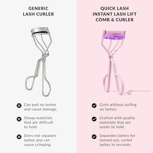 THE QUICK FLICK Eyelash Curler - Stainless Steel with Comb, Pink, Travel-Friendly for Separated & Curled Lashes Avelisse
