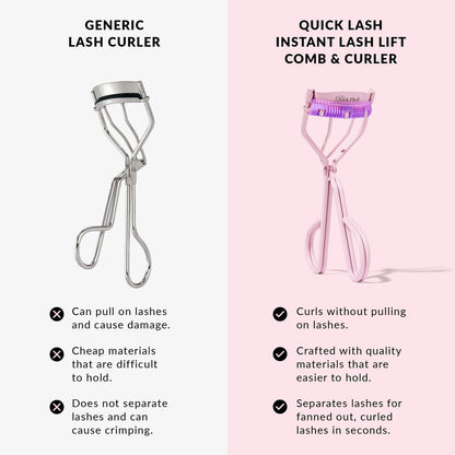 THE QUICK FLICK Eyelash Curler - Stainless Steel with Comb, Pink, Travel-Friendly for Separated & Curled Lashes Avelisse