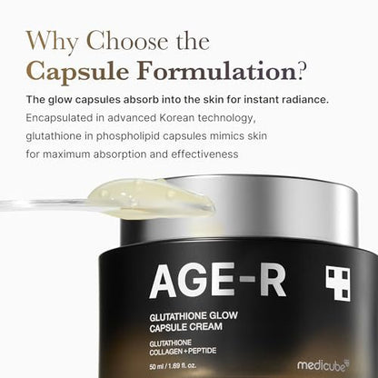 Medicube AGE-R Glutathione Glow Capsule Facial Cream – Instant Lifting Moisturizer with Collagen Peptide for Hydrating Glow, Improves Blemishes & Uneven Skin Tone – Korean Skin Care 1.69 fl.oz Avelisse
