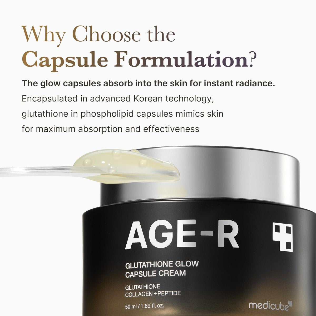 Medicube AGE-R Glutathione Glow Capsule Facial Cream – Instant Lifting Moisturizer with Collagen Peptide for Hydrating Glow, Improves Blemishes & Uneven Skin Tone – Korean Skin Care 1.69 fl.oz Avelisse