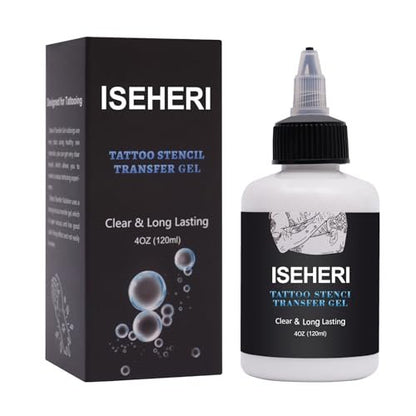 ISEHERI Tattoo Transfer Gel, 4oz Stencil Cream - Fast & Clear Long Lasting Solution for Tattoo Artists - Supplies