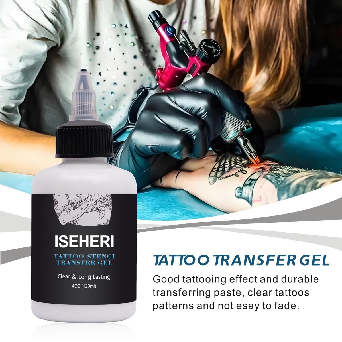 ISEHERI Tattoo Transfer Gel, 4oz Stencil Cream - Fast & Clear Long Lasting Solution for Tattoo Artists - Supplies - görsel 7