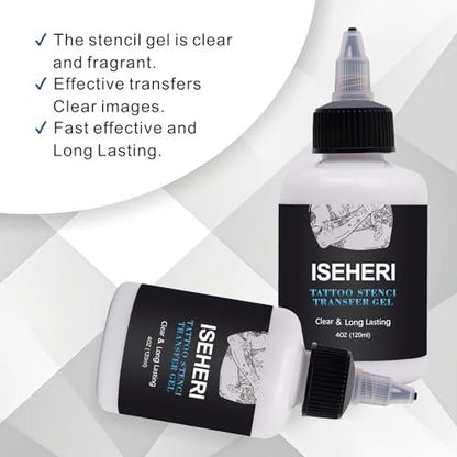 ISEHERI Tattoo Transfer Gel, 4oz Stencil Cream - Fast & Clear Long Lasting Solution for Tattoo Artists - Supplies
