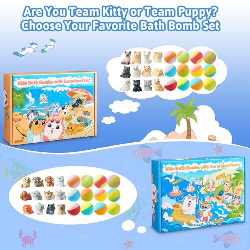 JuraFizz 24-Pack Bath Bombs for Kids with Surprise Inside – Puppy & Cat Toys, Child-Safe Natural Fizzies for Girls and Boys, Birthday Party Favors Avelisse