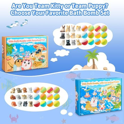 JuraFizz 24-Pack Bath Bombs for Kids with Surprise Inside – Puppy & Cat Toys, Child-Safe Natural Fizzies for Girls and Boys, Birthday Party Favors Avelisse