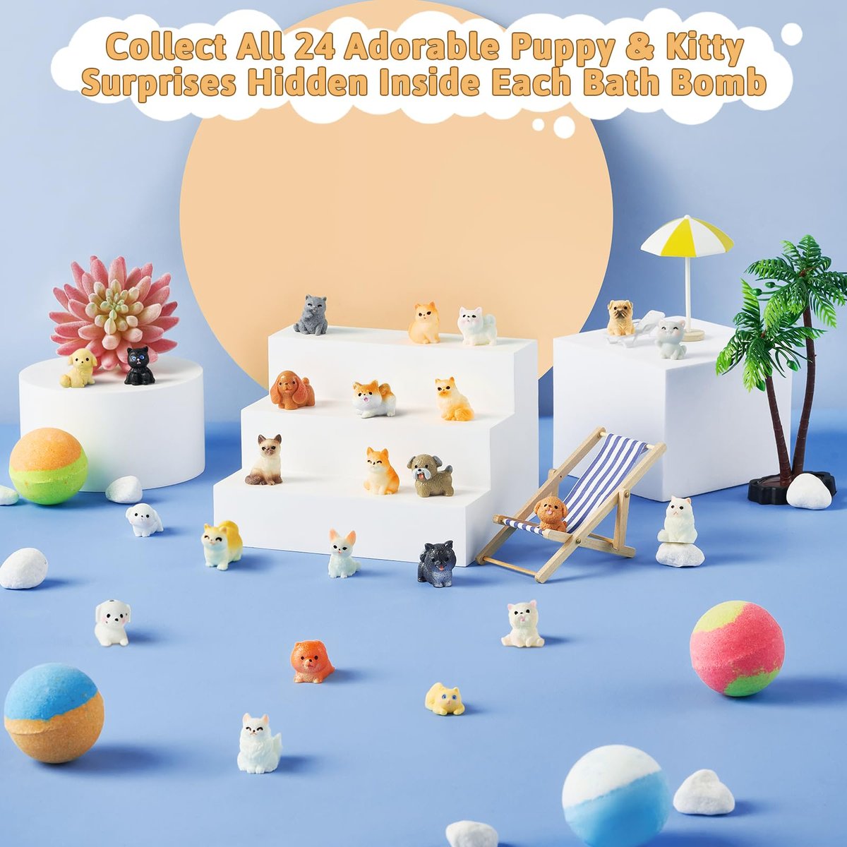 JuraFizz 24-Pack Bath Bombs for Kids with Surprise Inside – Puppy & Cat Toys, Child-Safe Natural Fizzies for Girls and Boys, Birthday Party Favors Avelisse